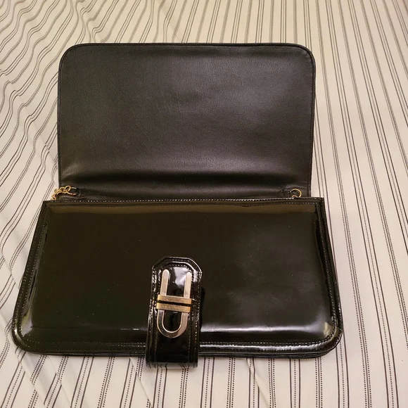 Vintage (70s) Black Patent Leather Clutch/Shoulder Bag - Picture 3 of 7